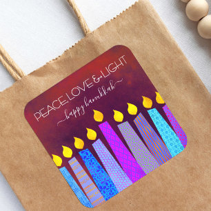 Red Hanukkah Peace Liebe Light Blue Boho Candles Quadratischer Aufkleber