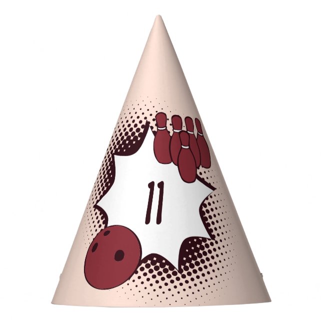 Red Happy 11. Geburtstag Bowling Partyhütchen (Vorderseite)