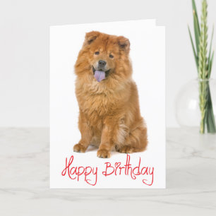 Red Happy Birthday Chow Chow Brown Puppy Dog Karte