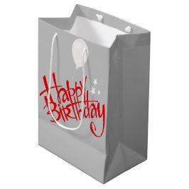 Red Happy Birthday on Gray Mittlere Geschenktüte