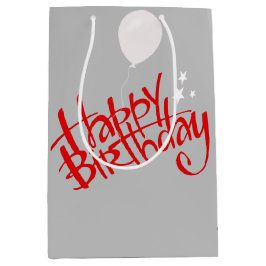 Red Happy Birthday on Gray Mittlere Geschenktüte