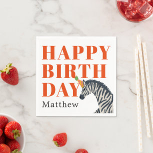Red Happy Birthday Party Tier Zebra mit Namen Serviette