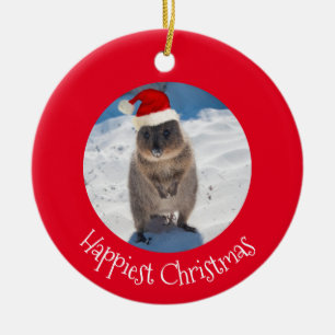 Red Happy Christmas Quokka Beach Australien Keramik Ornament