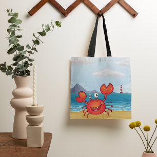 Red Happy Crab On A Beach Tote Bag