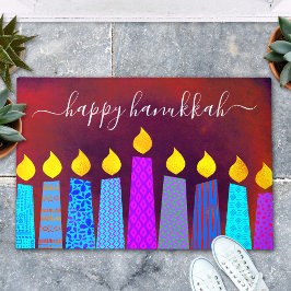 Red Happy Hanukkah Script Boho Candles Bold modern Fußmatte