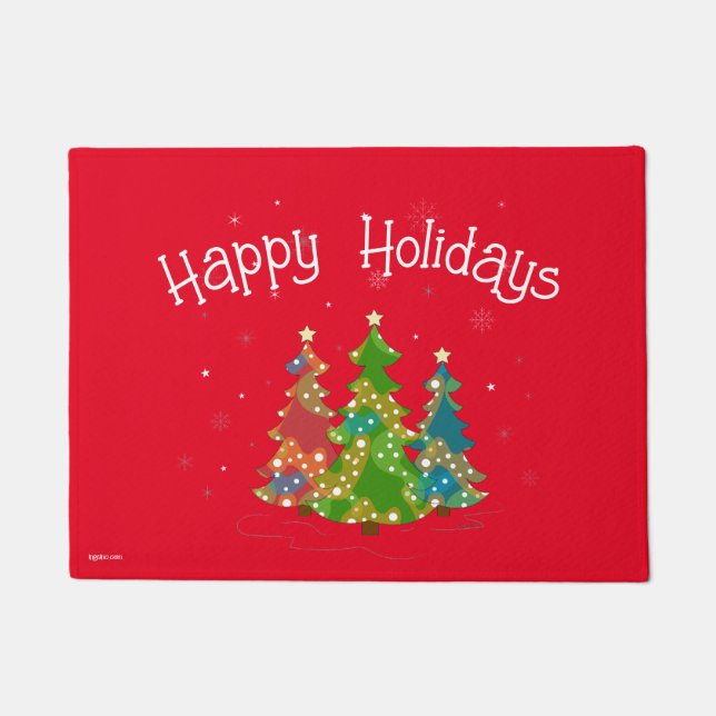 Red Happy Holidays Decorative Festival Fußmatte (Vorderseite)