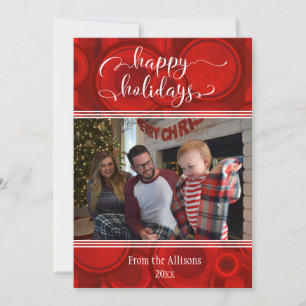 Red Happy Holidays Foto mit Circles & Stripes Feiertagskarte