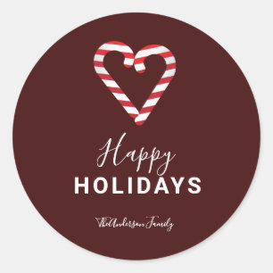 Red Happy Holidays Simple Candy Cane Weihnachten Runder Aufkleber