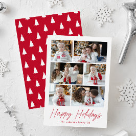Red Happy Holidays Skript 6 Foto Collage Feiertagskarte