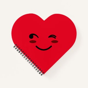 Red Happy Lächeln Gesicht Niedlicher Cartoon Herz Notizbuch