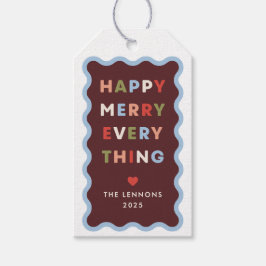 Red Happy Merry Wavy Christmas Gift Tag Geschenkanhänger