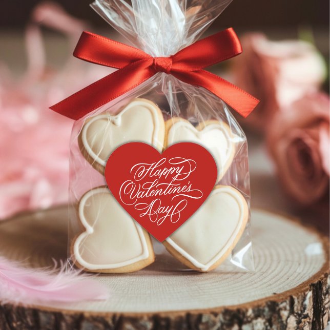 Red Happy Valentines Day Calligraphy  Herz-Aufkleber (Von Creator hochgeladen)