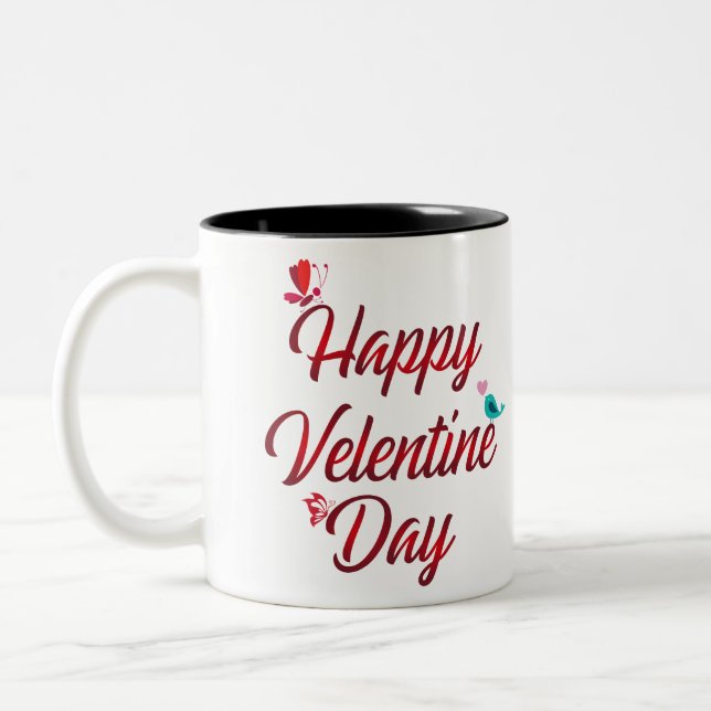 Red Happy Valentines Day Zweifarbige Tasse (Links)