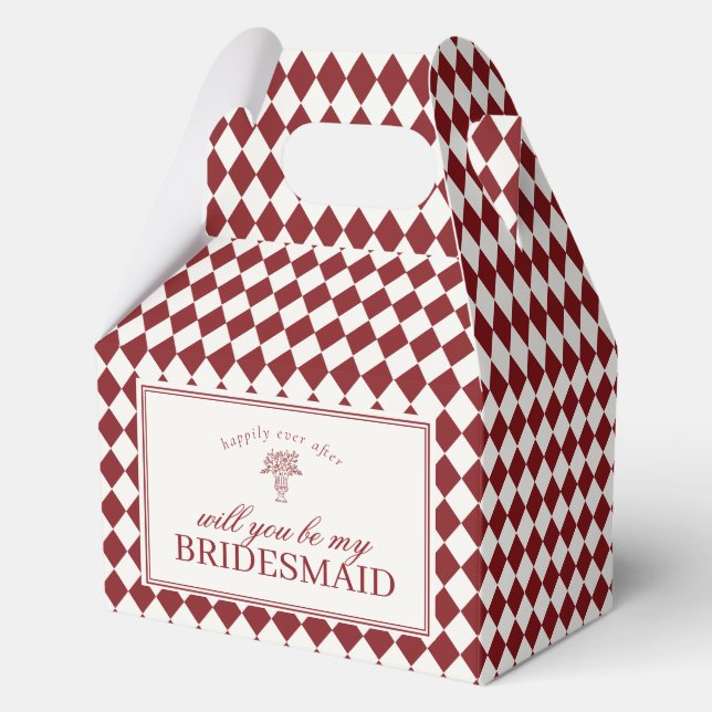 Red Harlequin Checkered Bridesmaid Proposal Box Geschenkschachtel (Vorderseite)