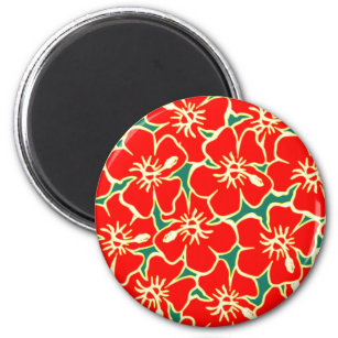 Red Hawaiian Floral Pattern Magnet