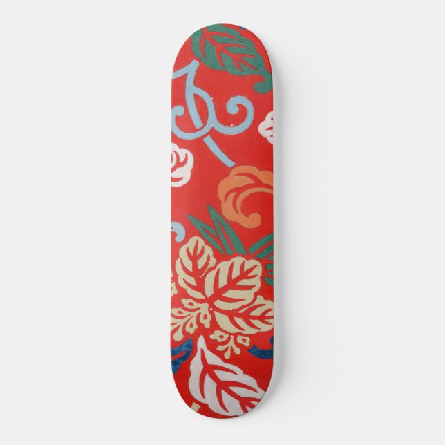 Red Hawaiian Japanisch Kimono Design Floral Skateboard (Vorderseite)