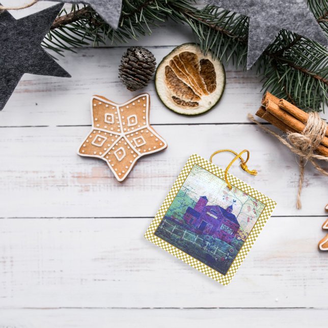 Red Hay Barn Ephemera Keramikornament (Von Creator hochgeladen)