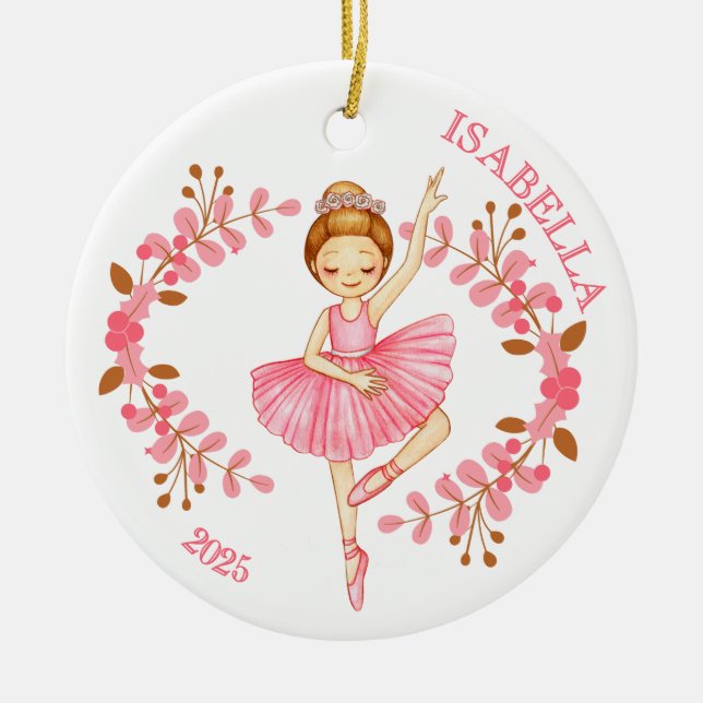 Red-Head Ballerina in Pink  Keramik Ornament (Vorne)