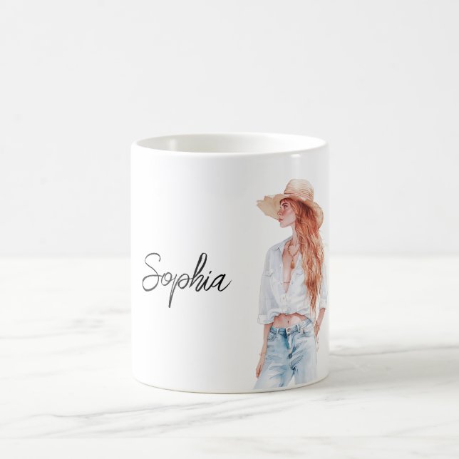 Red Head Female Jeans Kaffeetasse (Mittel)