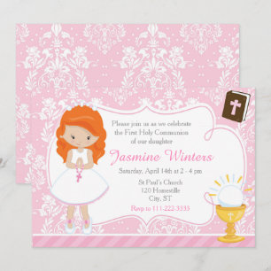 Red Head Girl First Kommune Damask Einladung