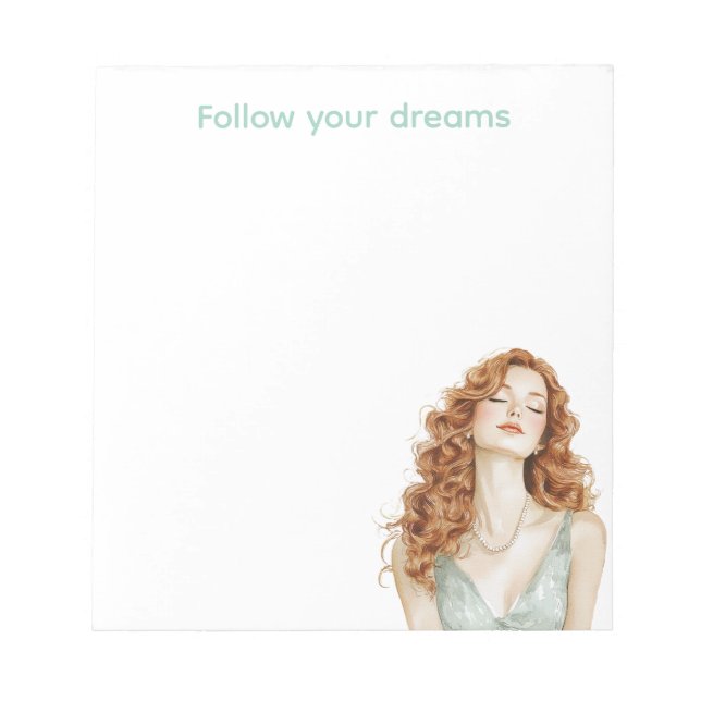 Red Head Lady Mint Dress Notizblock (Vorderseite)