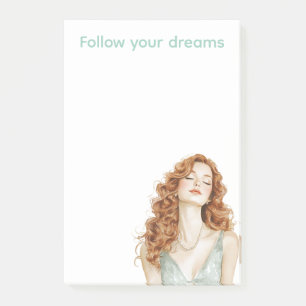 Red Head Lady Mint Dress Post-it Klebezettel