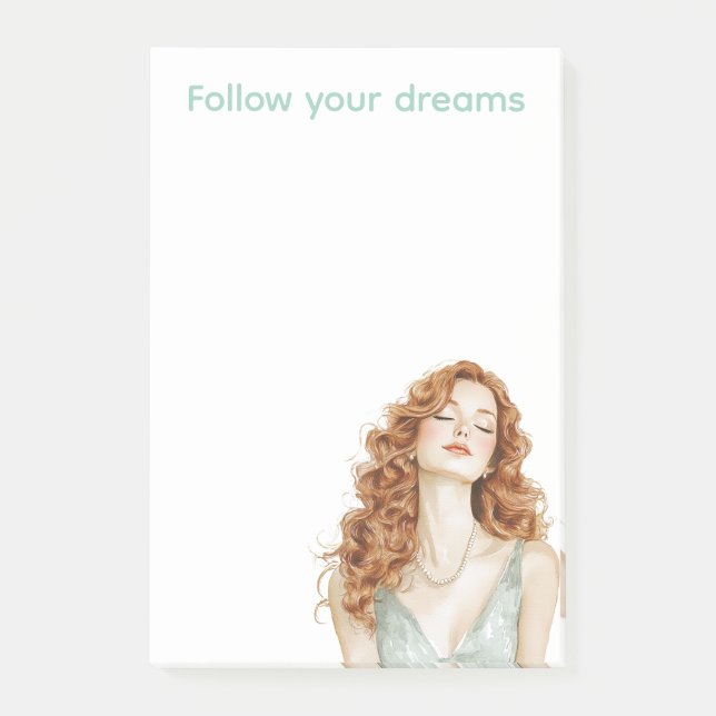 Red Head Lady Mint Dress Post-it Klebezettel (Vorderseite)