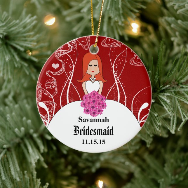 Red Head Wedding Gown Bridesmaid wählen Farben Keramik Ornament (Baum)