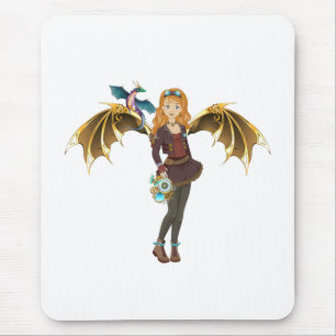 Red-Headed Steampunk Dragon Girl Mousepad