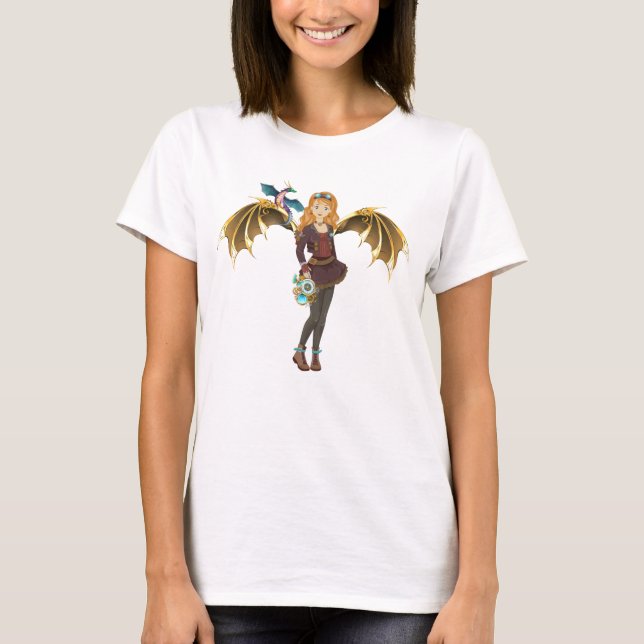 Red-Headed Steampunk Dragon Girl T - Shirt (Vorderseite)