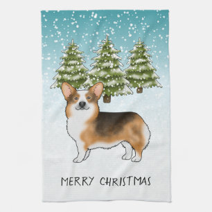 Red Headed Tri Pembroke Corgi Winter Weihnachten Geschirrtuch