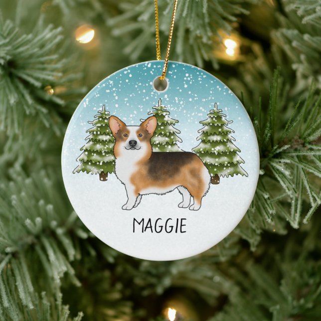 Red Headed Tri Pembroke Corgi Winter Weihnachten Keramik Ornament (Baum)