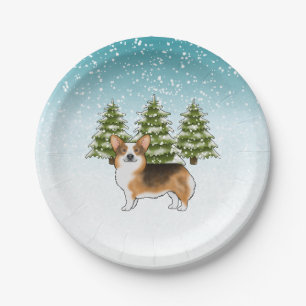 Red Headed Tri Pembroke Corgi Winter Weihnachten Pappteller