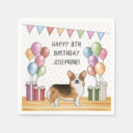 Red Headed Tri Pembroke Welsh Corgi Happy Birthday Serviette