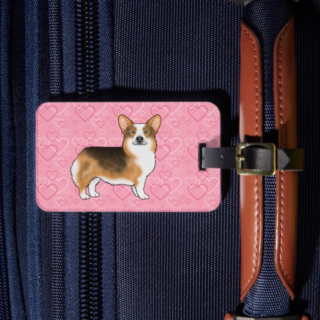 Red Headed Tri Pembroke Welsh Corgi Liebe Pink Gepäckanhänger (Vorderseite Insitu 4)