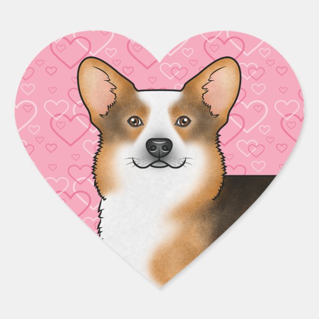Red Headed Tri Pembroke Welsh Corgi Liebe Pink Herz-Aufkleber (Vorderseite)