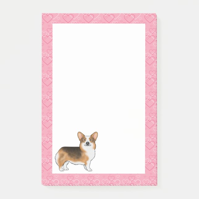 Red Headed Tri Pembroke Welsh Corgi Liebe Pink Post-it Klebezettel (Vorderseite)