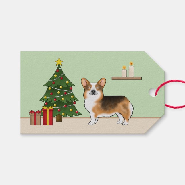 Red Headed Tri Pembroke Welsh Corgi Weihnachtsbaum Geschenkanhänger (Vorderseite (Horizontal))