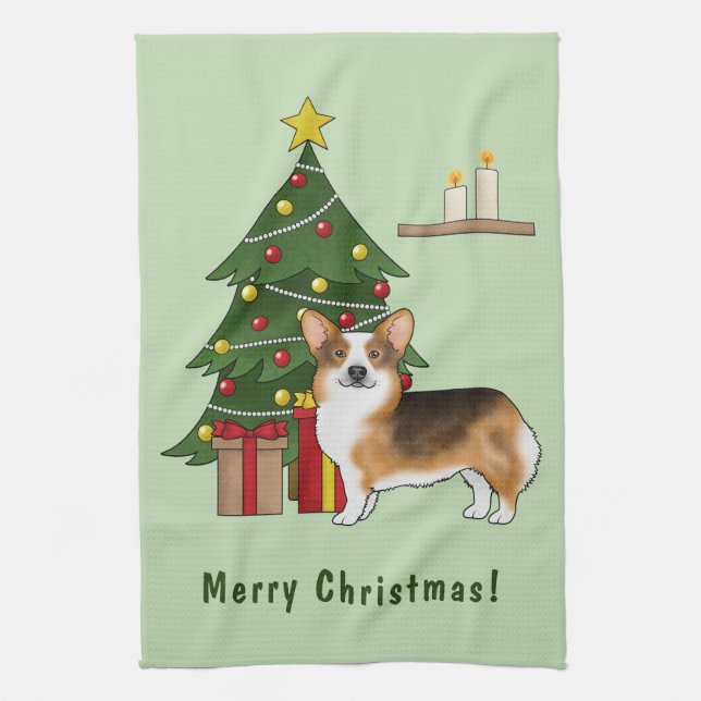 Red Headed Tri Pembroke Welsh Corgi Weihnachtsbaum Geschirrtuch (Vertikal)