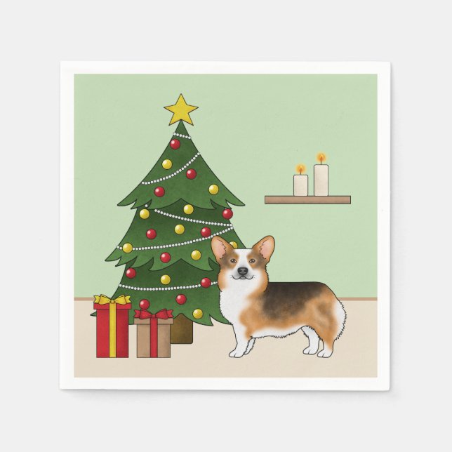 Red Headed Tri Pembroke Welsh Corgi Weihnachtsbaum Serviette (Vorderseite)