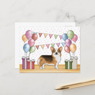 Red Headed Tricolor Pembroke Corgi Pastel Geburtst Postkarte