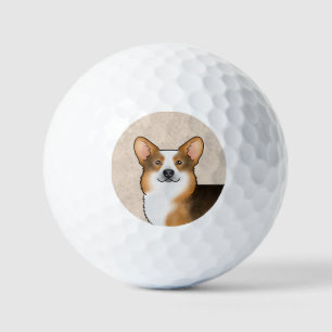 Red Headed Tricolor Pembroke Welsh Corgi Portrait Golfball