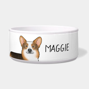 Red Headed Tricolor Pembroke Welsh Corgi und Name Napf