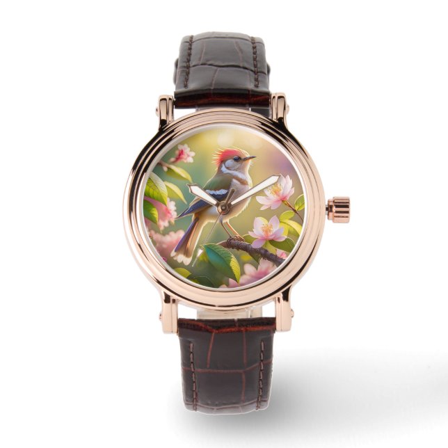 Red Header Buff Chested Warbler Fantasy Bird Armbanduhr (Vorderseite)