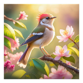 Red Header Buff Chested Warbler Fantasy Bird Fotodruck