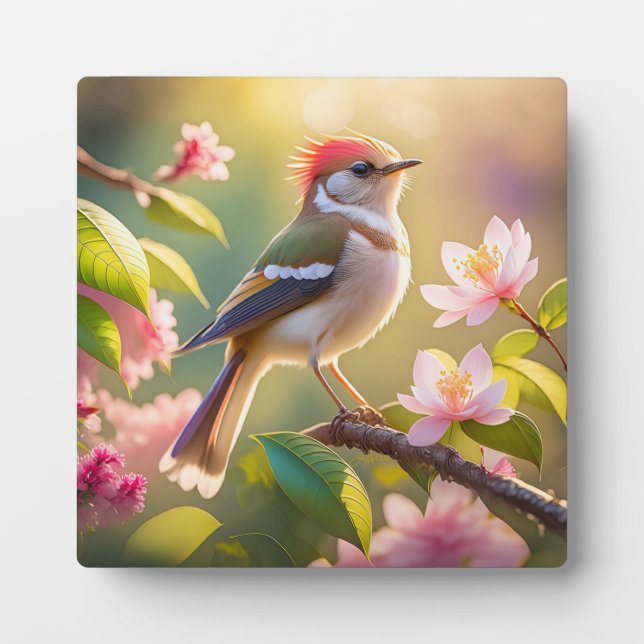 Red Header Buff Chested Warbler Fantasy Bird Fotoplatte (Vorderseite)