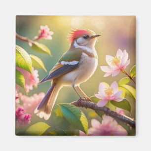 Red Header Buff Chested Warbler Fantasy Bird Magnet