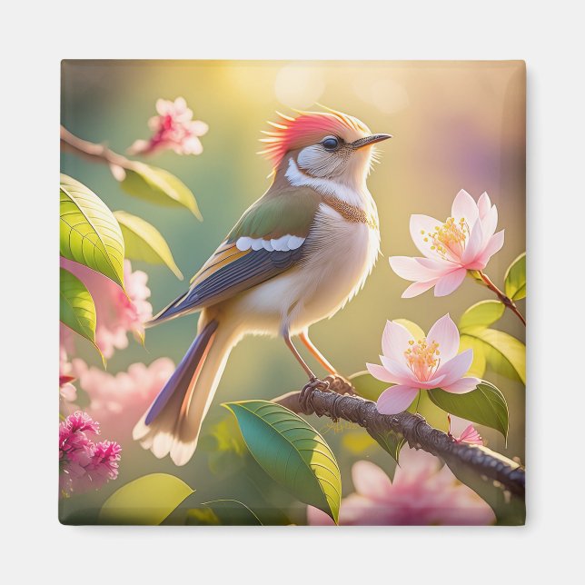 Red Header Buff Chested Warbler Fantasy Bird Magnet (Vorne)