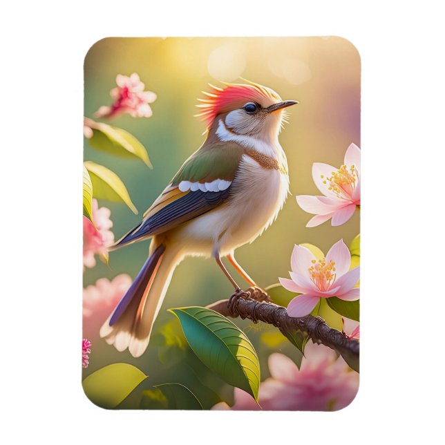 Red Header Buff Chested Warbler Fantasy Bird Magnet (Vertikal)