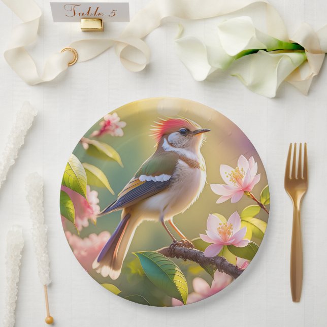 Red Header Buff Chested Warbler Fantasy Bird Pappteller (Hochzeit)